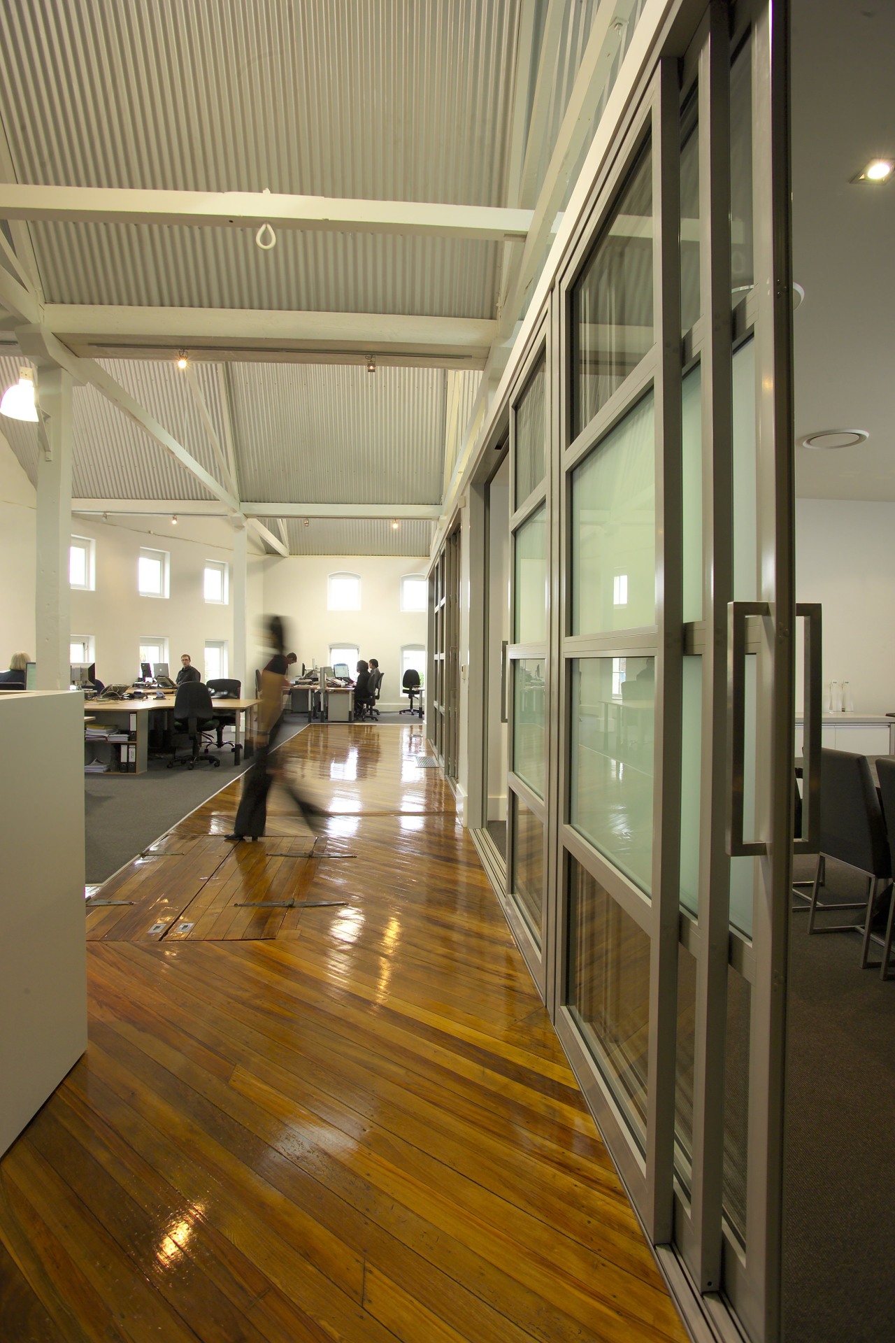 Image of paint colours available through Resene ColorShop. ceiling, daylighting, floor, flooring, glass, interior design, lobby, wood flooring, brown