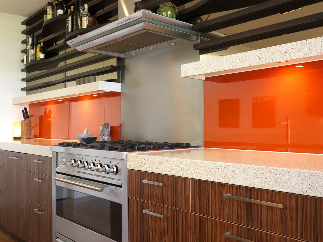 View of a cafe-styled kitchen which features CaesarStone cabinetry, countertop, interior design, kitchen, room, brown