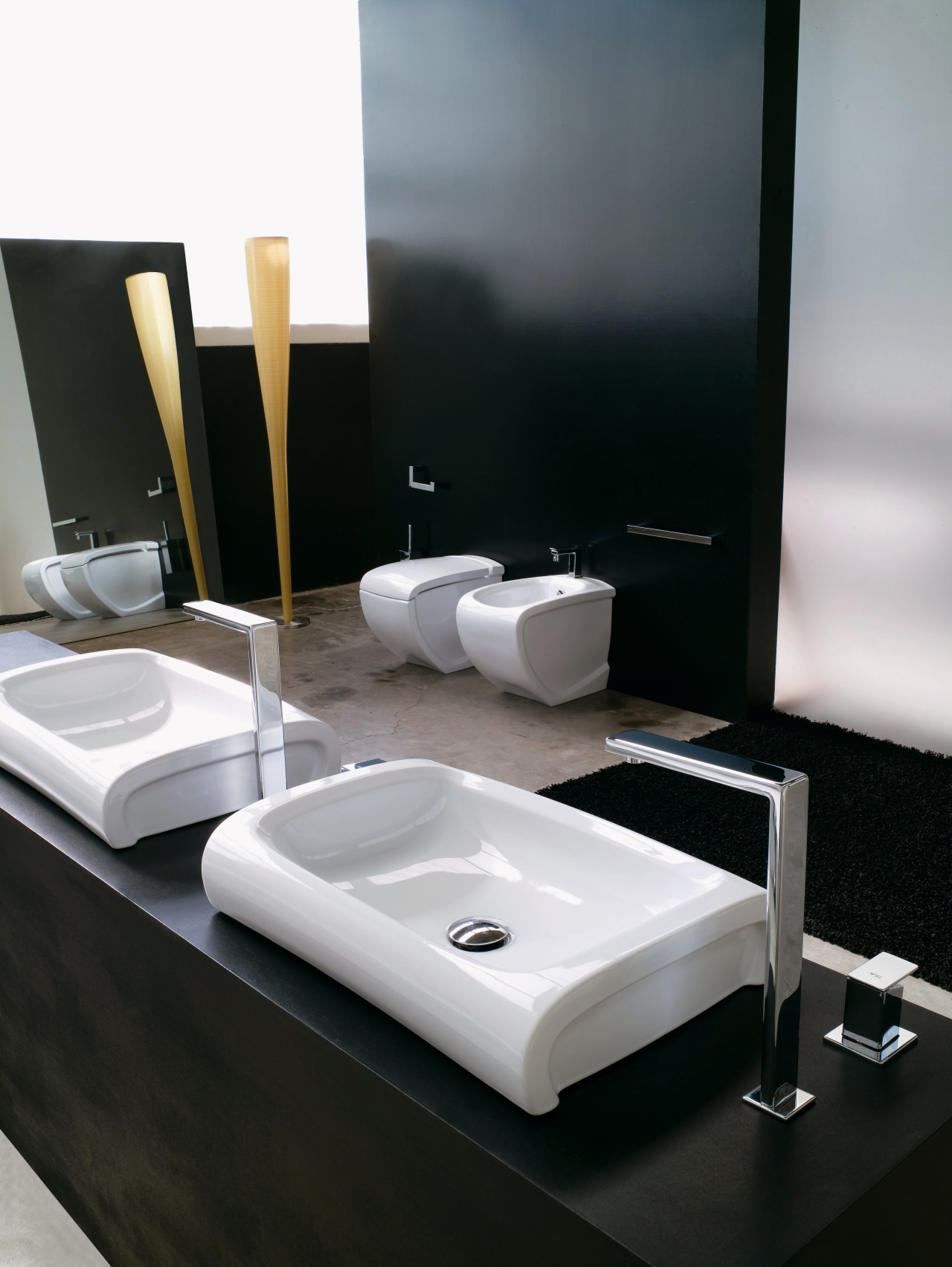 View of a bathroom which features Italian designed bathroom, furniture, interior design, plumbing fixture, product, product design, sink, tap, black, gray