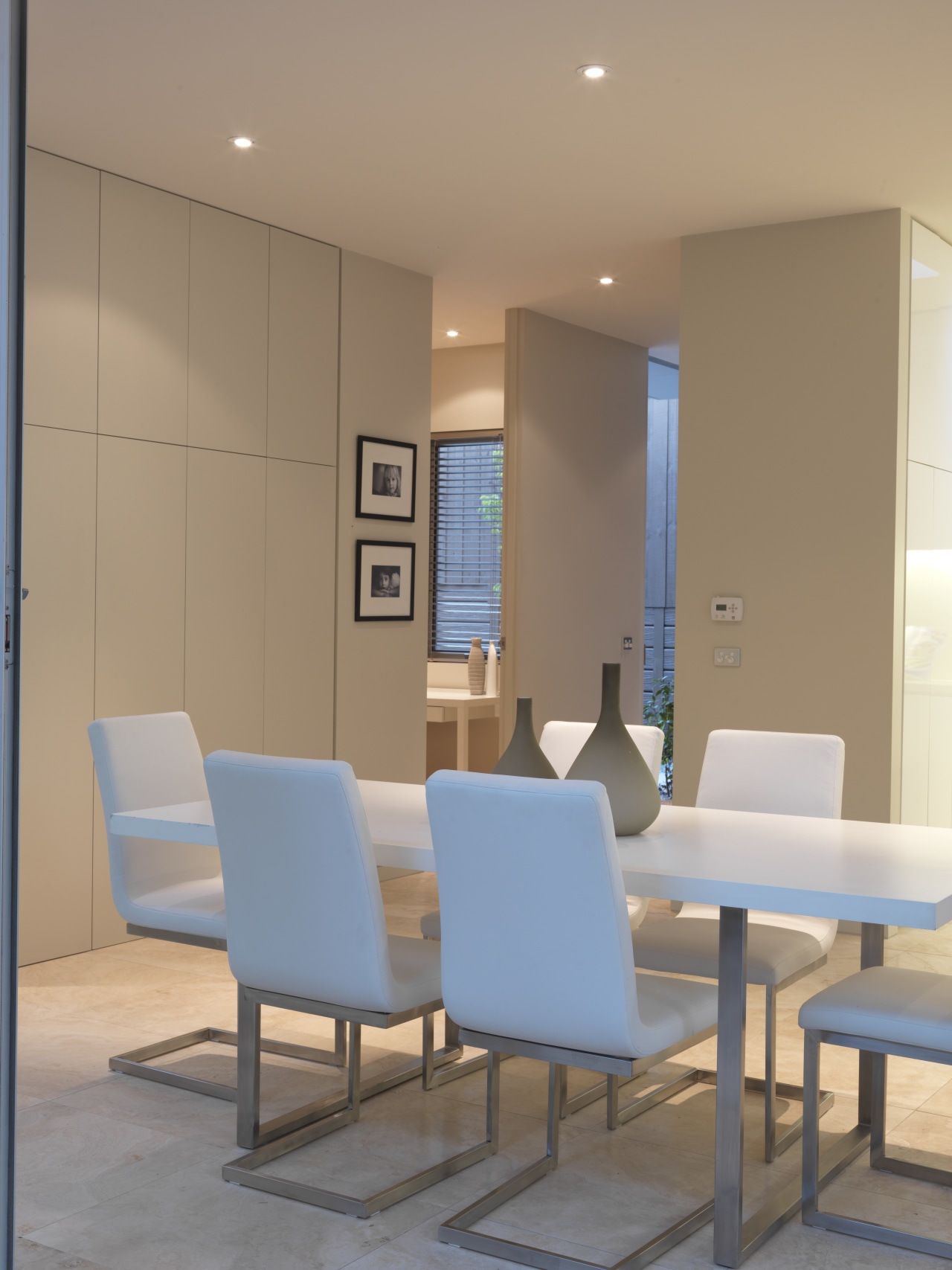 View of dining area with dining furniture, travertine chair, furniture, interior design, table, brown, gray, orange