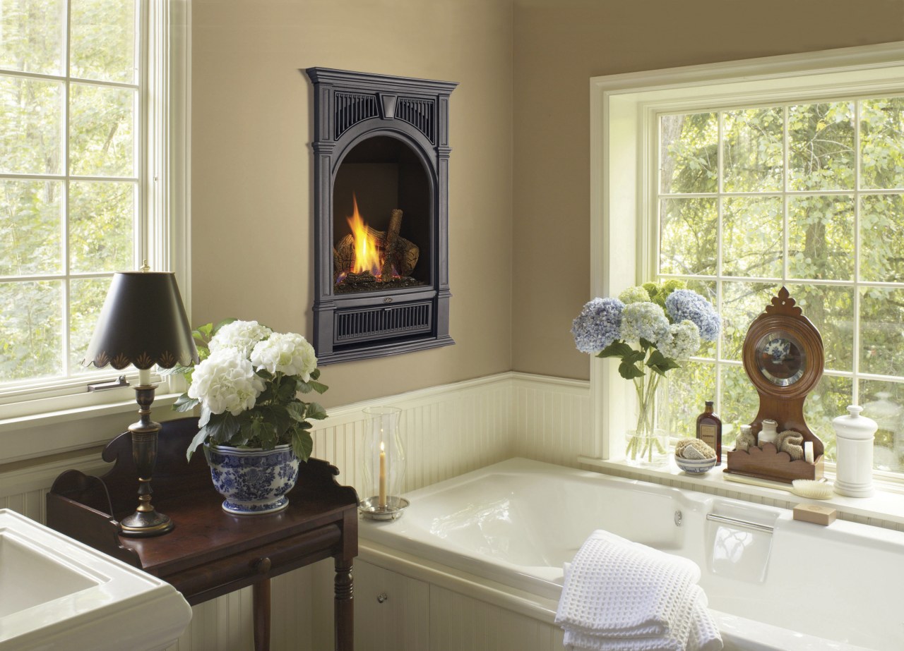 View of a portrait-styled fireplace by Fireplace Xtrordinair. fireplace, hearth, home, interior design, living room, room, window, yellow