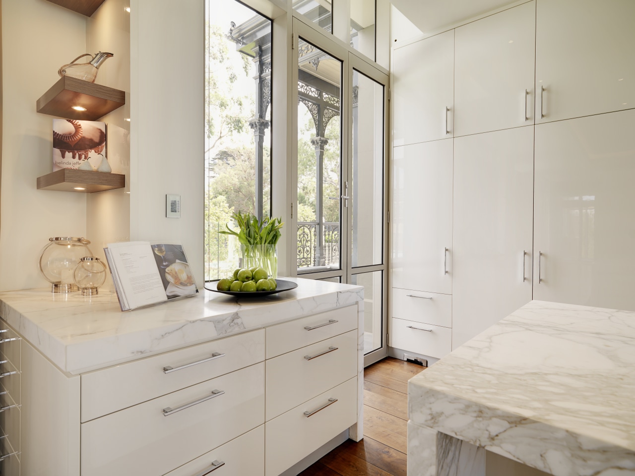 View of extra cabinetry next to kitchen which cabinetry, countertop, cuisine classique, floor, home, interior design, kitchen, room, gray