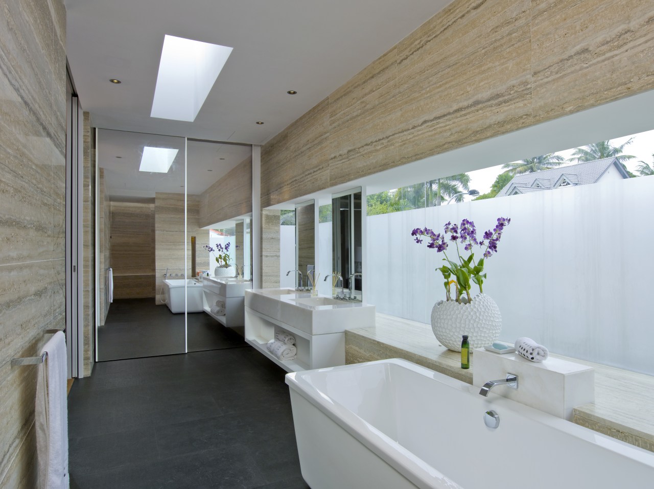 Contemporary ensuite by Ong &amp; Ong Architects architecture, bathroom, estate, floor, home, house, interior design, property, real estate, window, gray