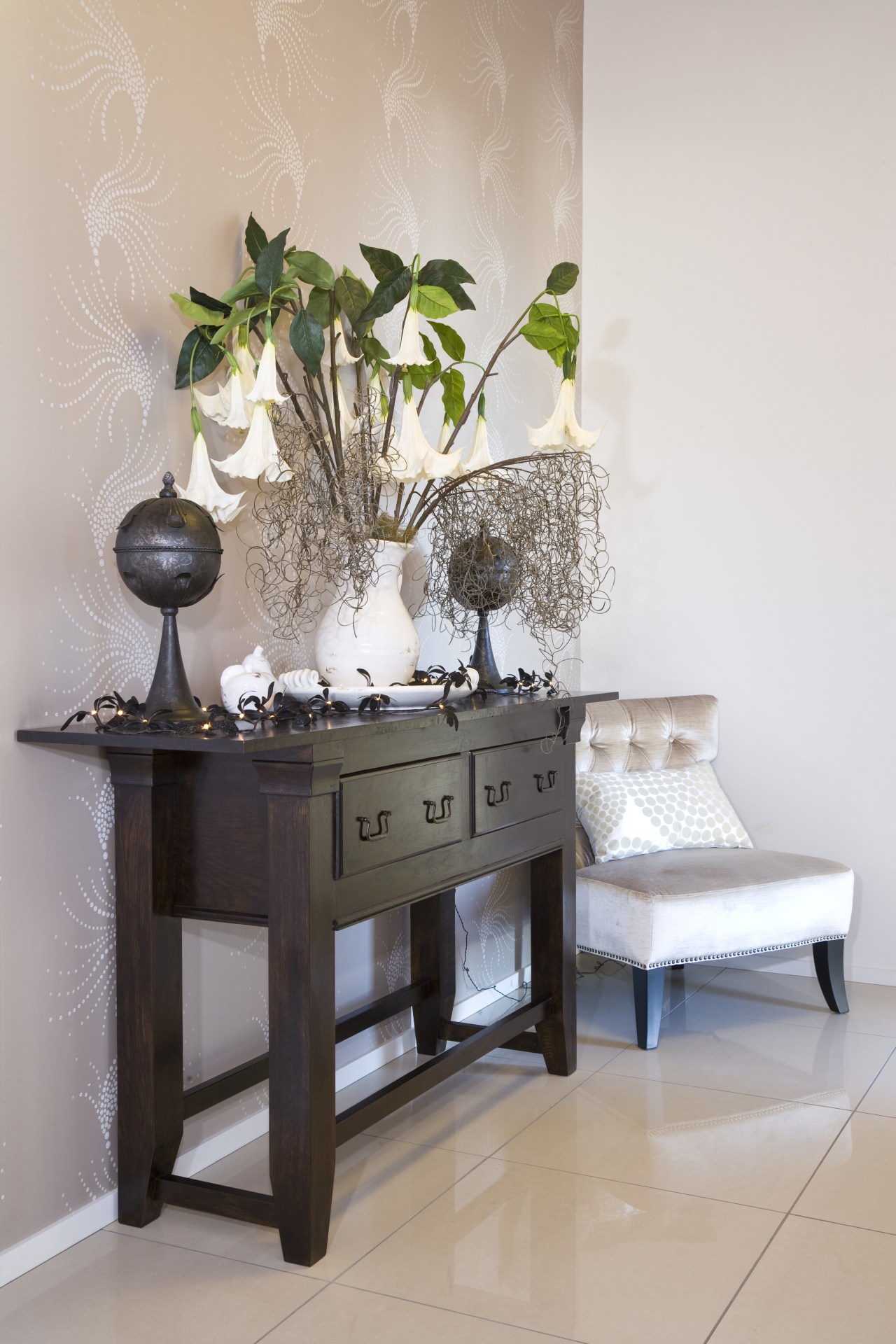 View of the DRH show home entrance hall chest of drawers, coffee table, furniture, home, interior design, living room, room, table, wall, gray