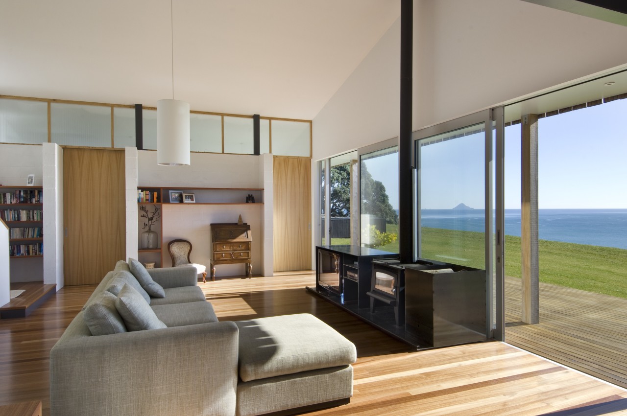 View of living area which features glass sliding architecture, house, interior design, living room, real estate, window, gray