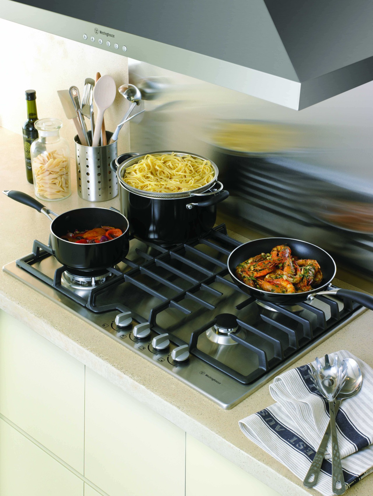 View of kitchen which features Westinghouse appliances including buffet, cookware and bakeware, cuisine, dish, food, kitchen appliance, meal, white