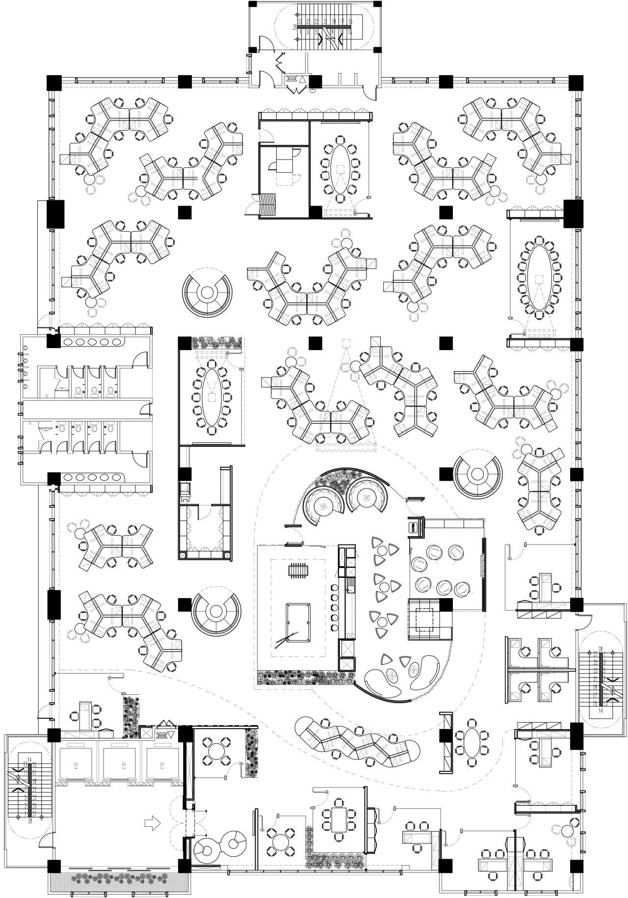 View of plans for the interior fit-out. area, black and white, design, diagram, drawing, floor plan, font, line, line art, monochrome, pattern, plan, product, product design, technical drawing, text, white