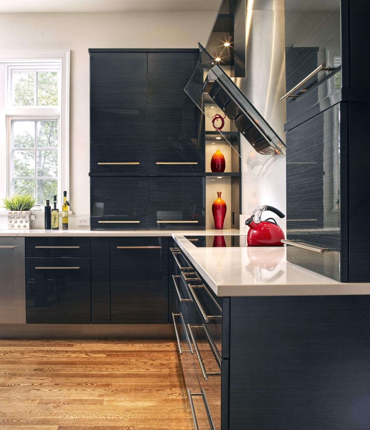 View of a kitchen which features kitchen cabinetry cabinetry, countertop, cuisine classique, floor, interior design, kitchen, room, black