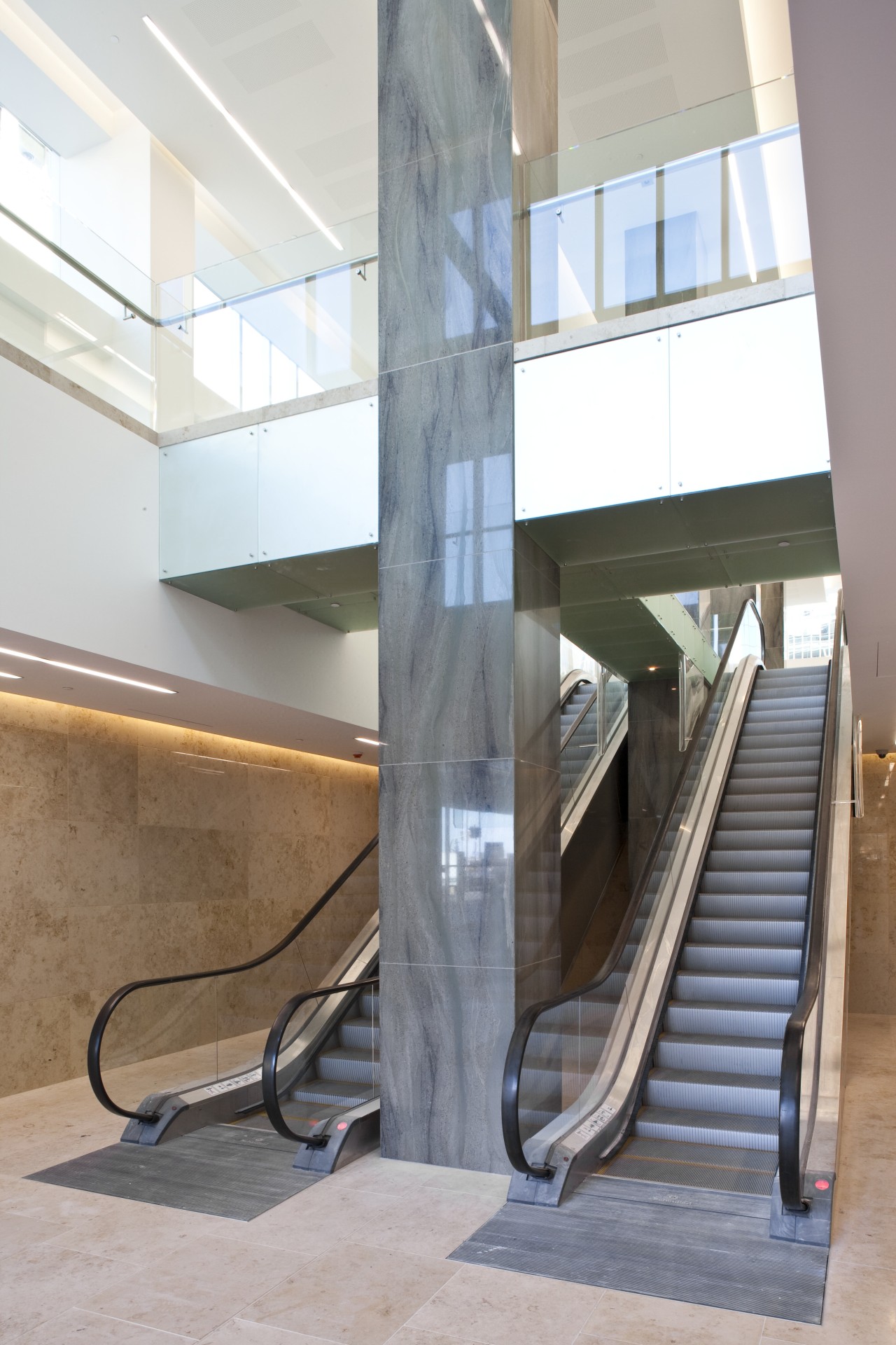 internal escalator View of 21 Queen St redevelopment. architecture, daylighting, floor, glass, handrail, interior design, stairs, structure, gray