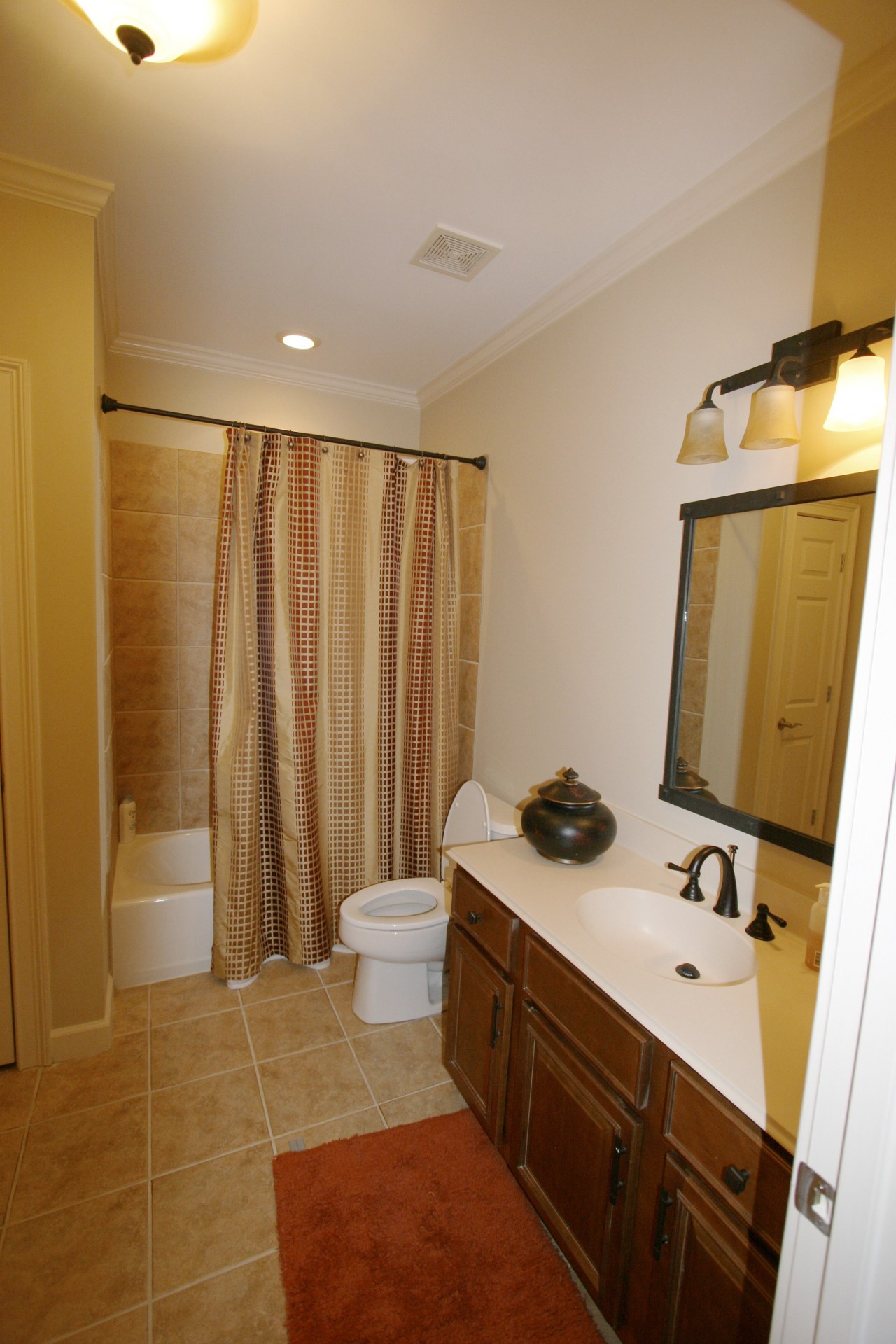 View of the remodeled bathroom by Jim Meloy bathroom, cabinetry, ceiling, floor, flooring, hardwood, home, house, interior design, real estate, room, wall, wood, brown, orange