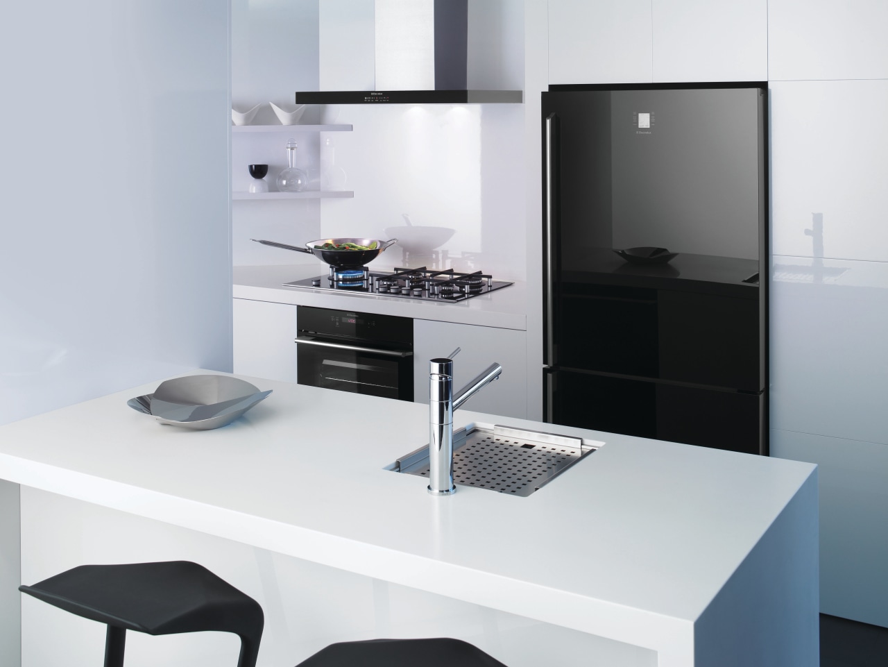 View of a kitchen which features a refrigerator, furniture, interior design, kitchen, office, product, product design, white