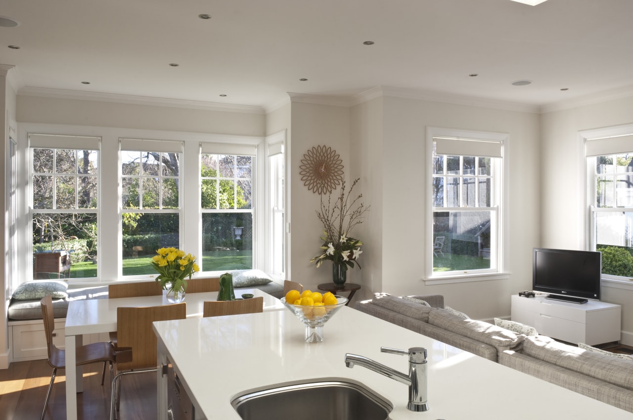 View of the extension to this 1930s home ceiling, home, interior design, kitchen, living room, property, real estate, room, window, gray