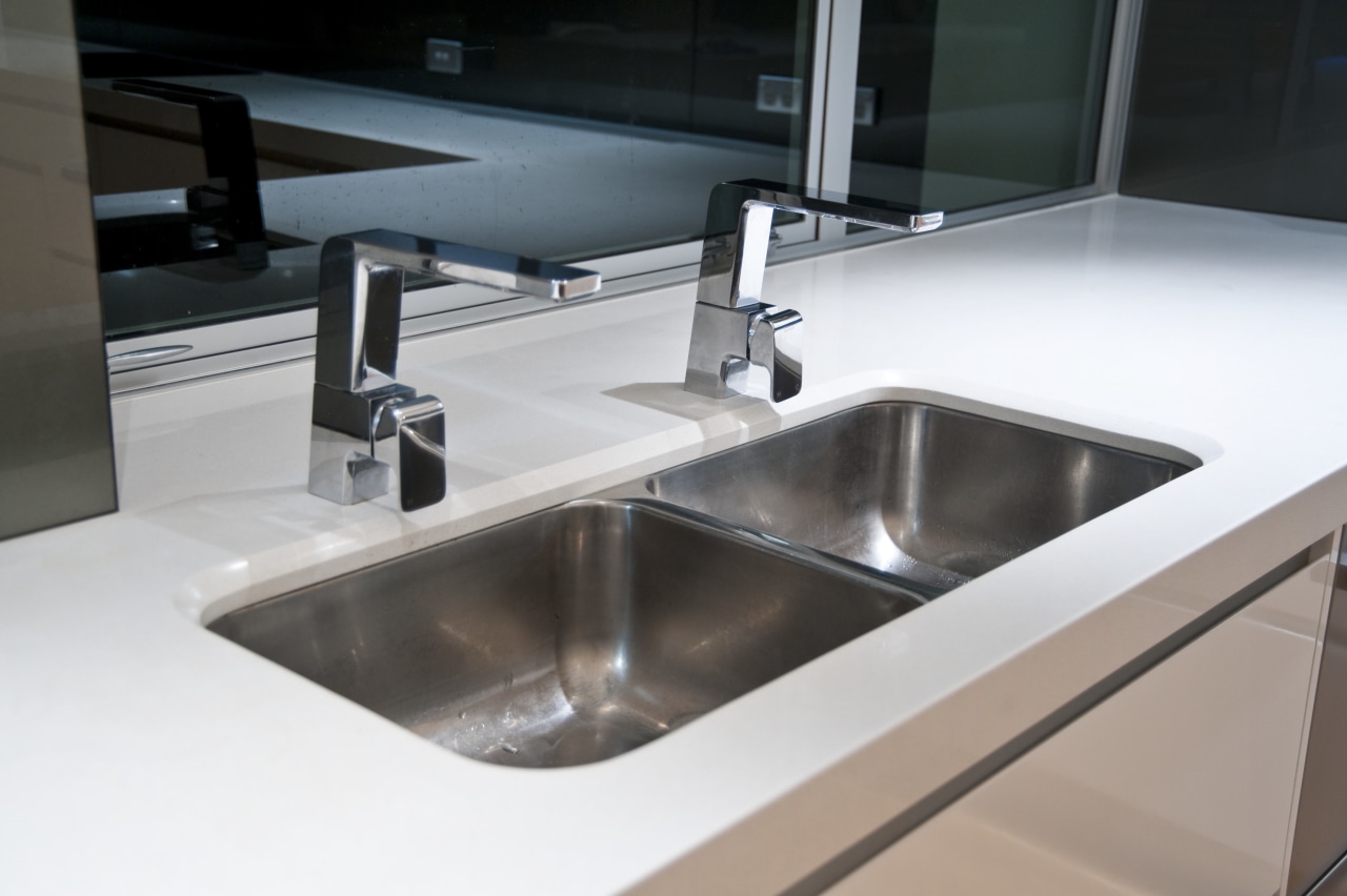 internal kitchen view of Oak Manor,bench tops built bathroom sink, countertop, kitchen, plumbing fixture, product design, sink, tap, gray, black, white