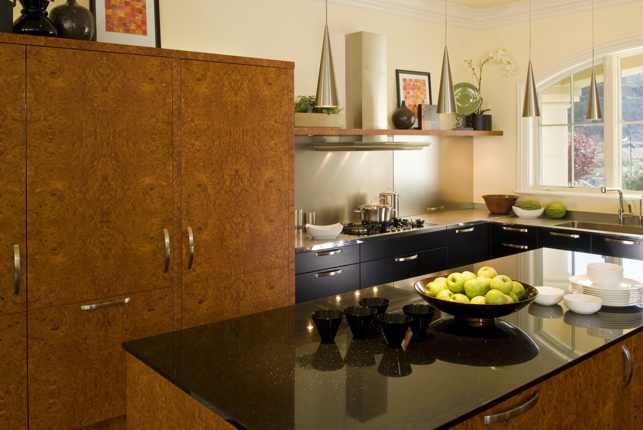 The owners of this kitchen, designed by the countertop, interior design, kitchen, room, table, brown, orange