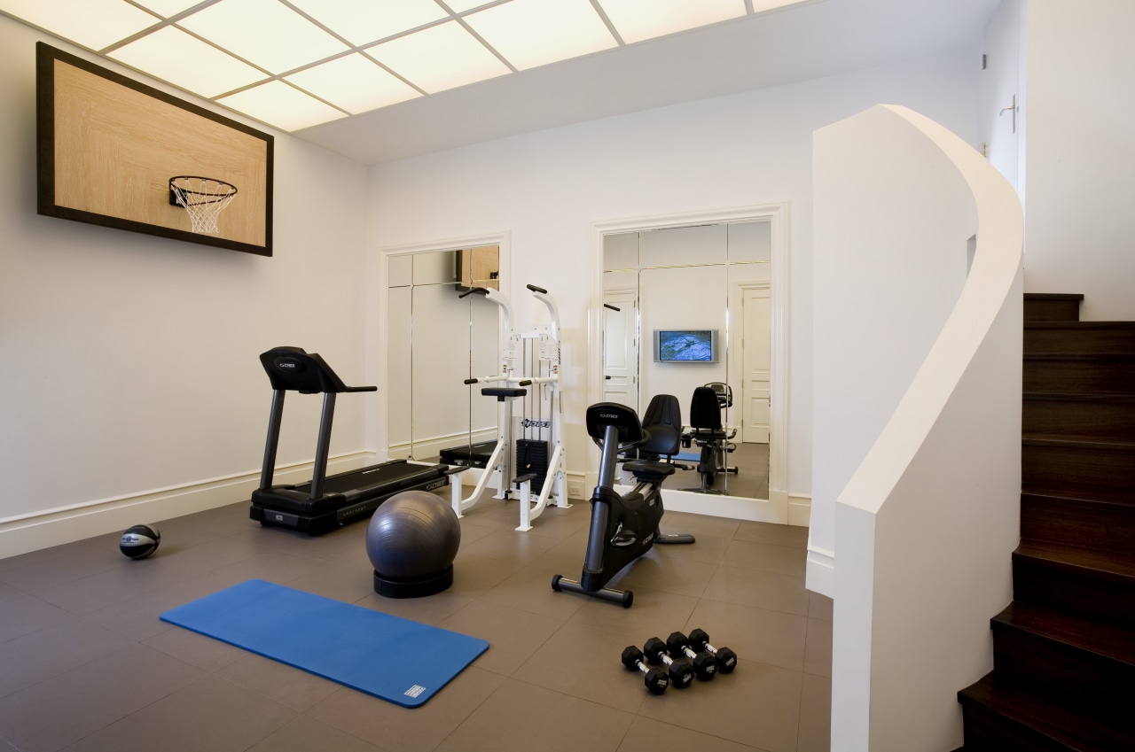 View of the gym. gym, interior design, physical fitness, room, structure, gray
