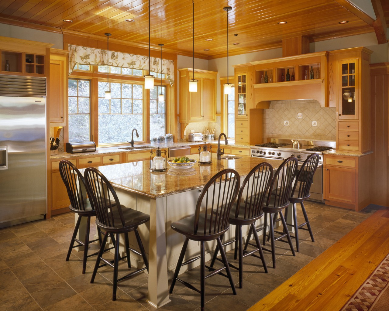 View of kitchen featuring antique heart pine tongue countertop, dining room, estate, floor, flooring, hardwood, home, interior design, kitchen, real estate, room, table, wood, wood flooring, brown, orange