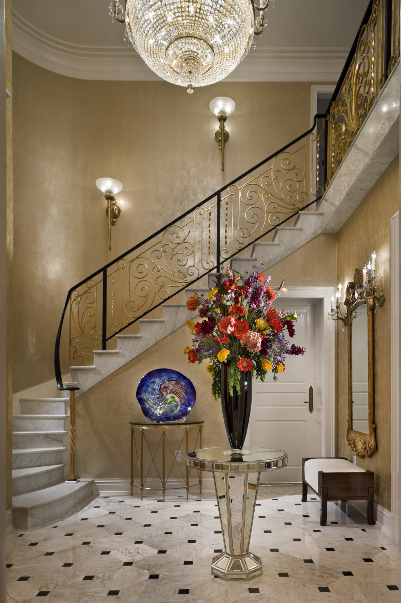 Luxury Stairway featuring accessories &amp; furniture ceiling, dining room, floristry, flower, home, interior design, lobby, room, wall, brown, gray