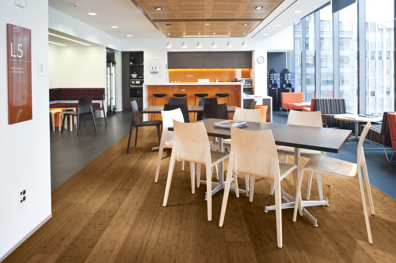 View of the staff room of the BNZ chair, floor, flooring, furniture, hardwood, interior design, office, table, wood flooring, white, brown