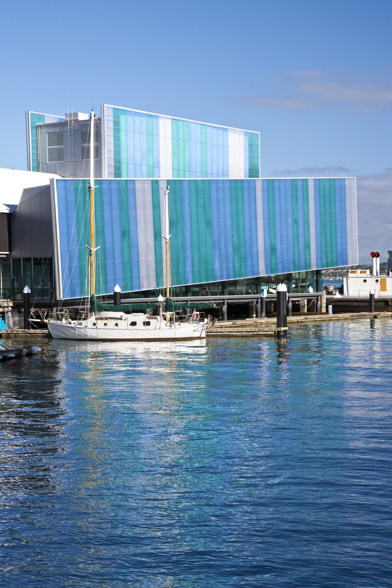 Exterior view of the new extension at the architecture, building, sea, sky, water, water transportation, waterway, teal