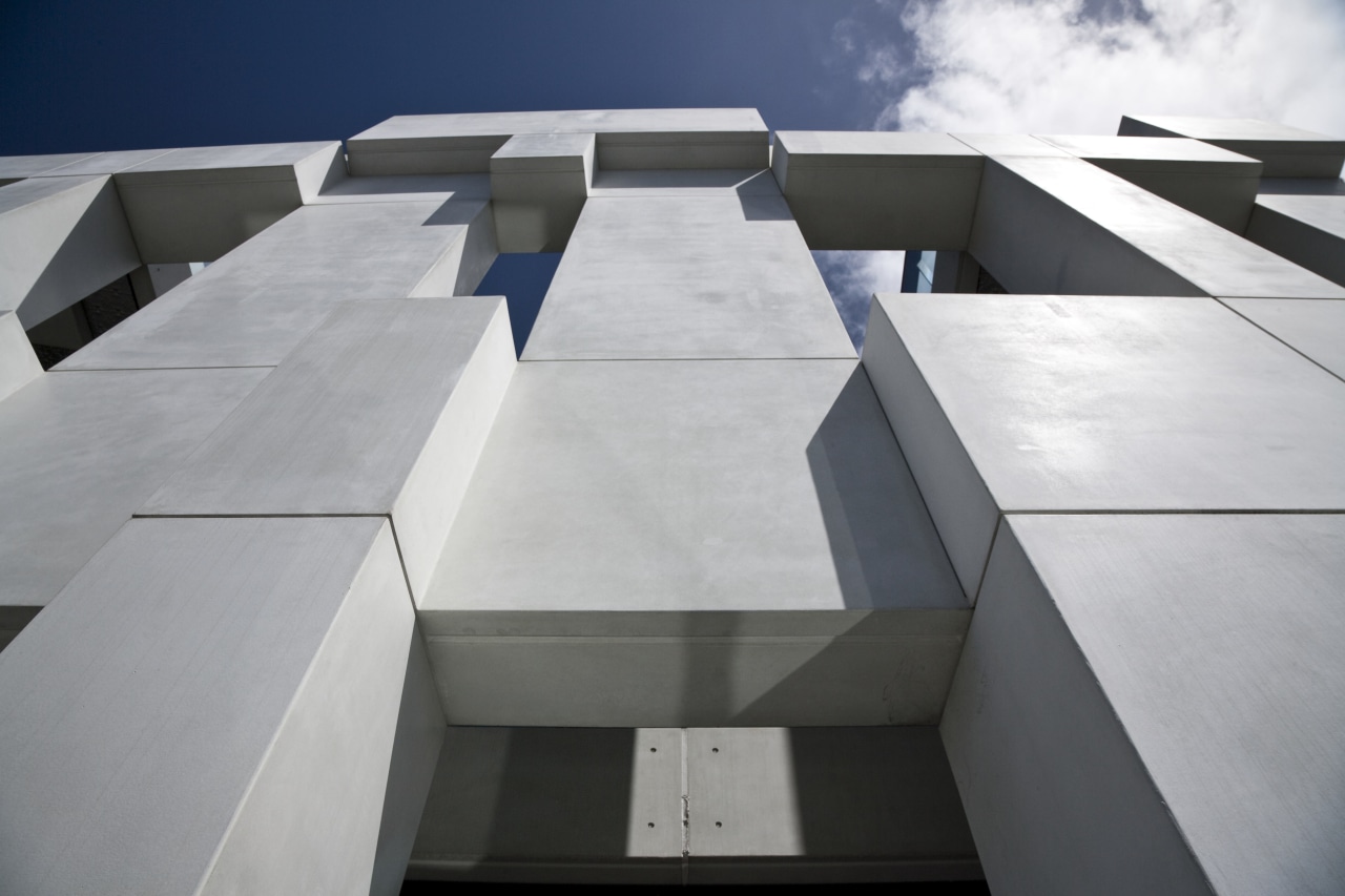 Exterior view of the front facade of the architecture, building, daylighting, facade, product design, structure, gray