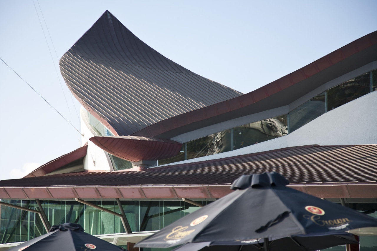 Copper roofing was specified for the yacht club architecture, building, roof, sky, structure, white, black