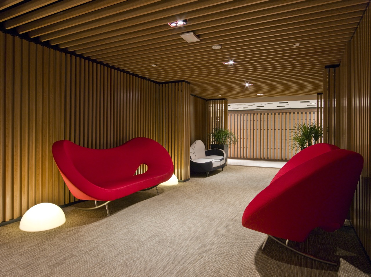 View of entrance way from interior angle architecture, ceiling, floor, flooring, house, interior design, lighting, lobby, real estate, wall, wood, brown, red