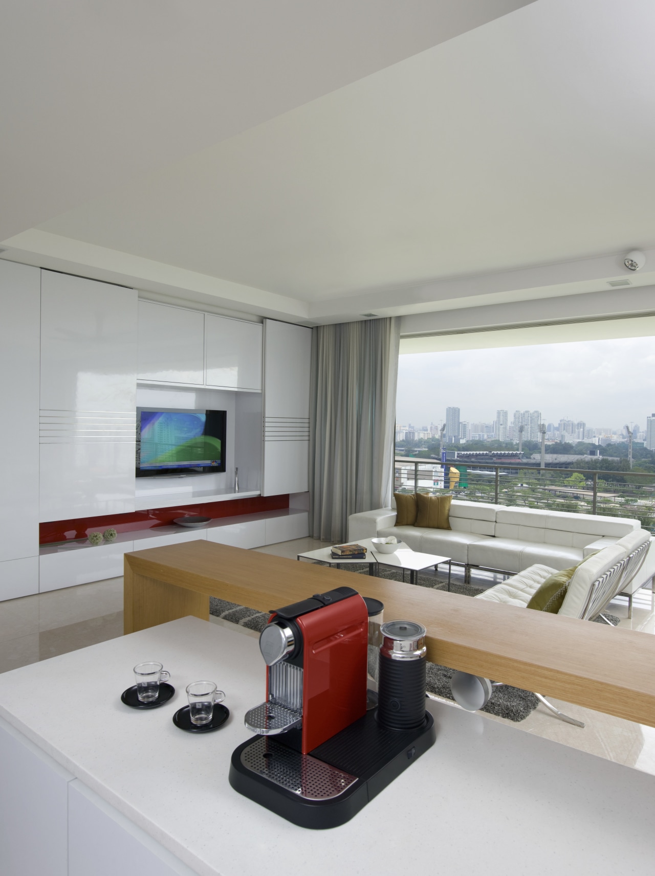 View of living area architecture, interior design, living room, gray