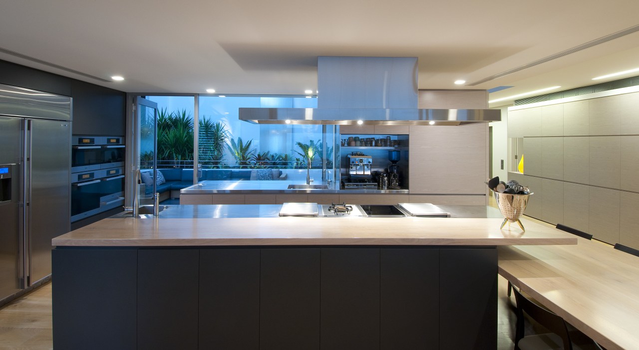 View of kitchen area within this modern home countertop, interior design, kitchen, room, gray, black