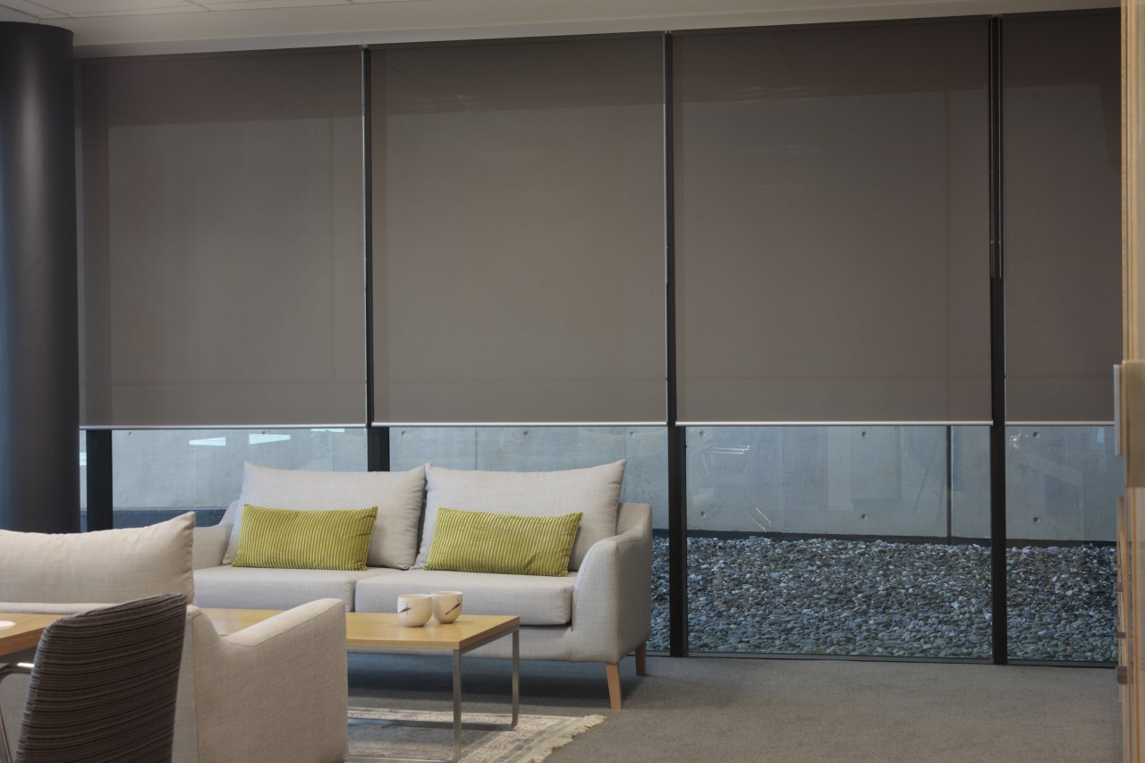 View of the office blinds by KWA Blinds architecture, curtain, door, furniture, glass, interior design, shade, sliding door, wall, wardrobe, window, window blind, window covering, window treatment, gray, black