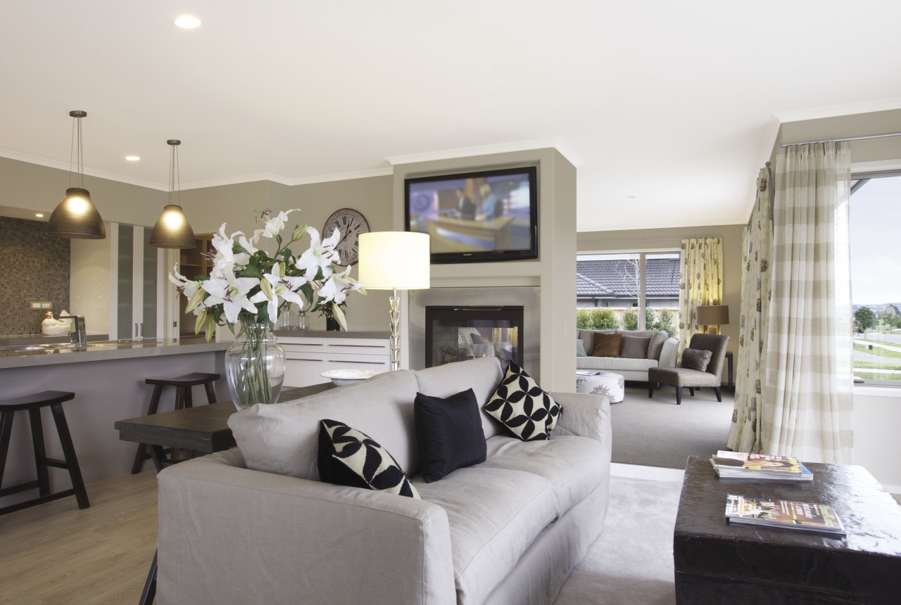 View of living area at Platinum Homes show ceiling, home, interior design, living room, property, real estate, room, window, white