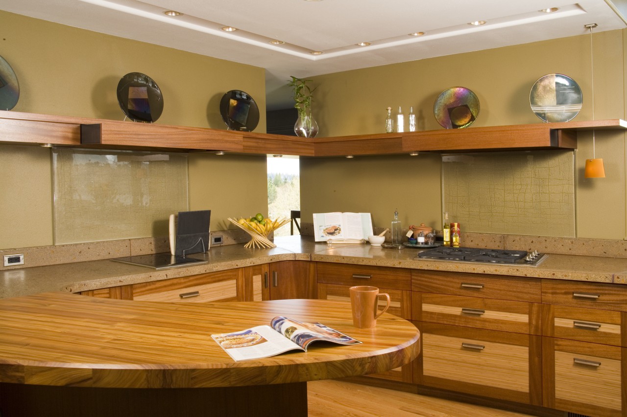 Overview of the kitchen cabinetry, countertop, cuisine classique, hardwood, interior design, kitchen, room, wood, orange, brown