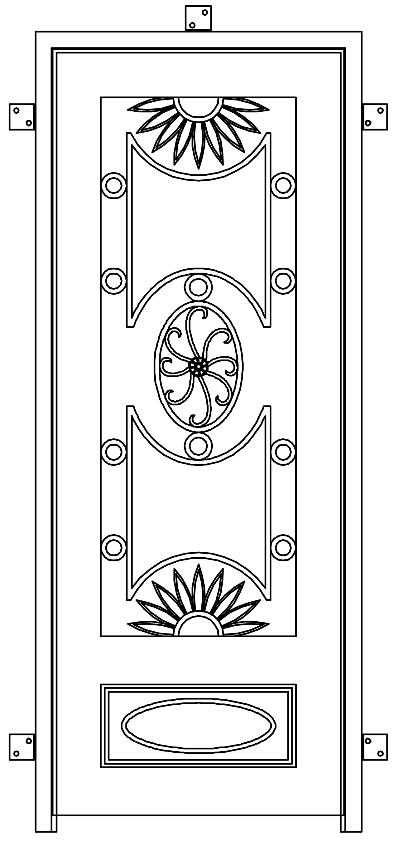 Architectural view of an Iron door design area, black and white, design, drawing, font, line, line art, monochrome, pattern, product, structure, text, white, white