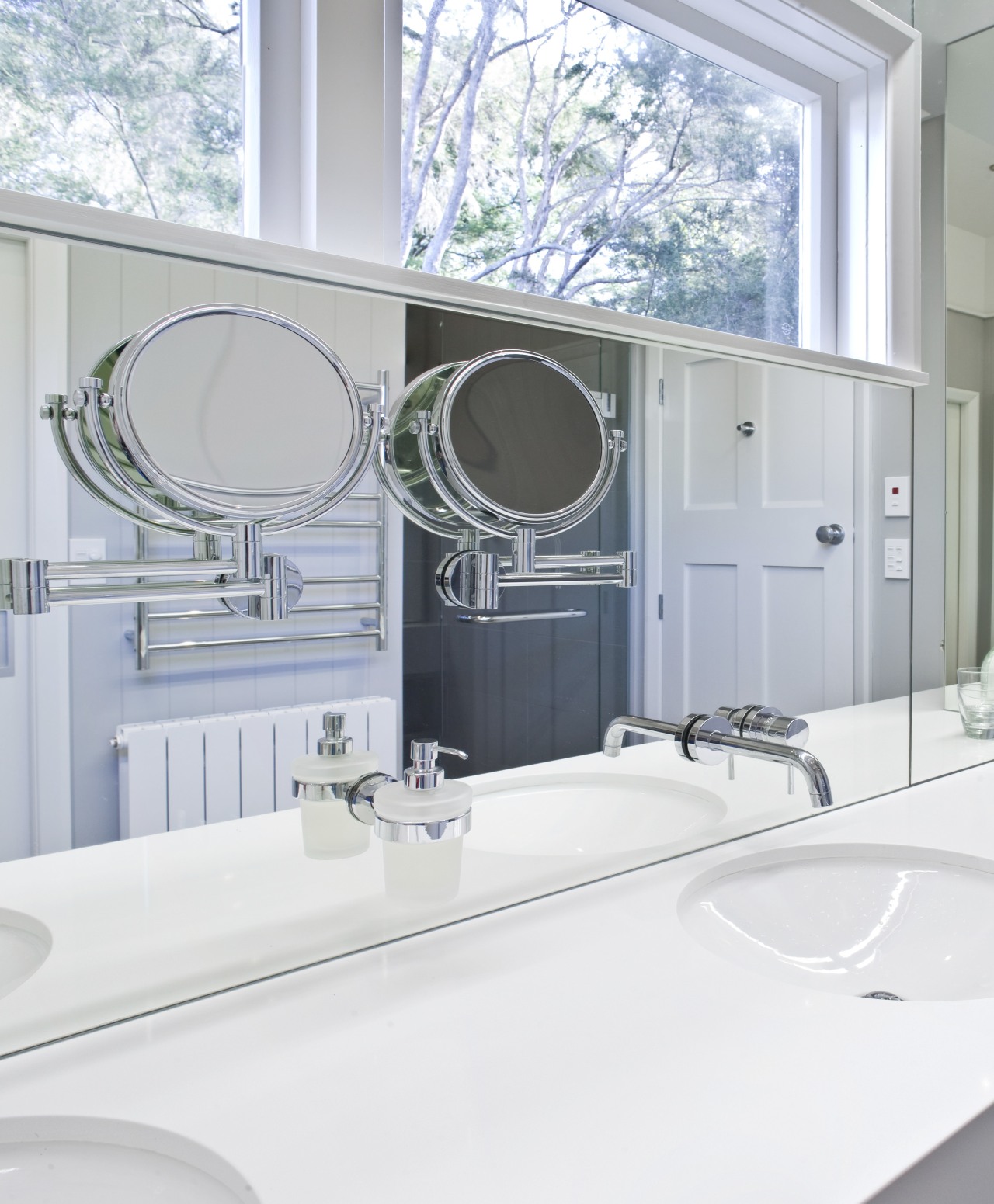 Interior view of a contemporary bathroom bathroom, bathroom accessory, interior design, plumbing fixture, product design, sink, tap, window, white