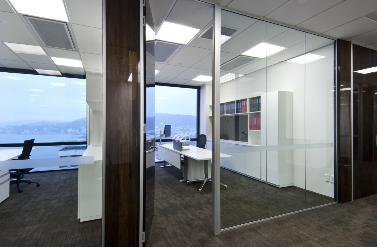 View of the main offices ceiling, floor, glass, interior design, office, real estate, window, gray, black