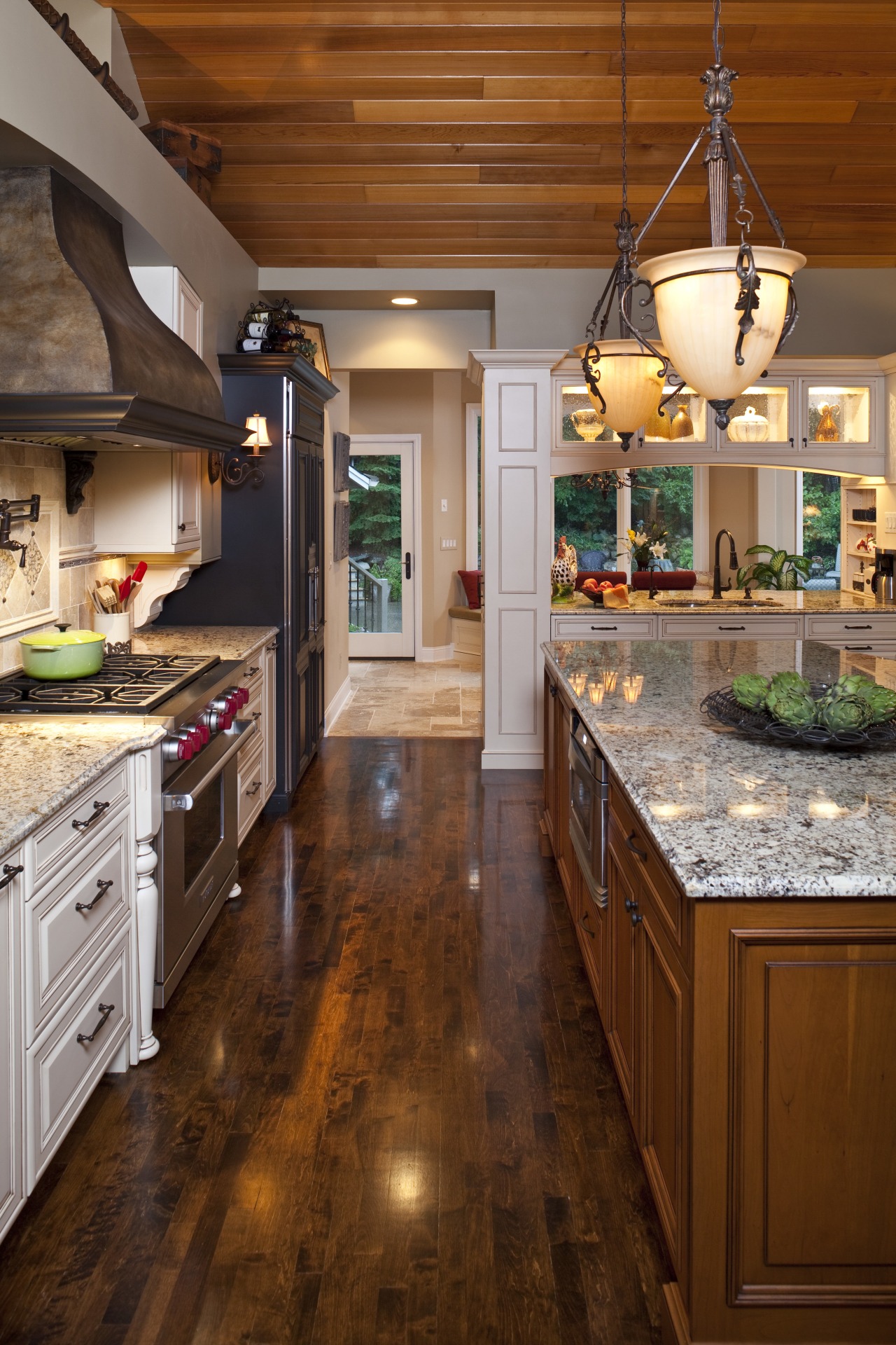 View of a remodeled breakfast room and kitchen cabinetry, countertop, cuisine classique, floor, flooring, hardwood, home, interior design, kitchen, laminate flooring, room, wood flooring, brown