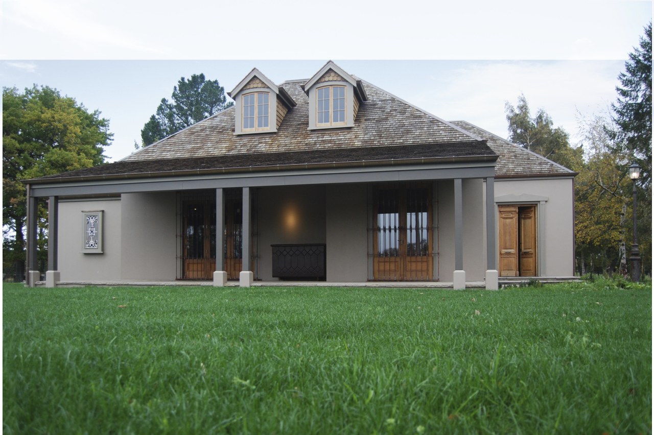 View of the renovated home by Architectural Designers cottage, elevation, estate, facade, farmhouse, grass, home, house, property, real estate, roof, villa, window, green, white