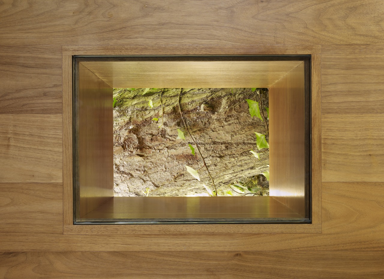 view of cedar wall with window in this picture frame, wood, brown, orange