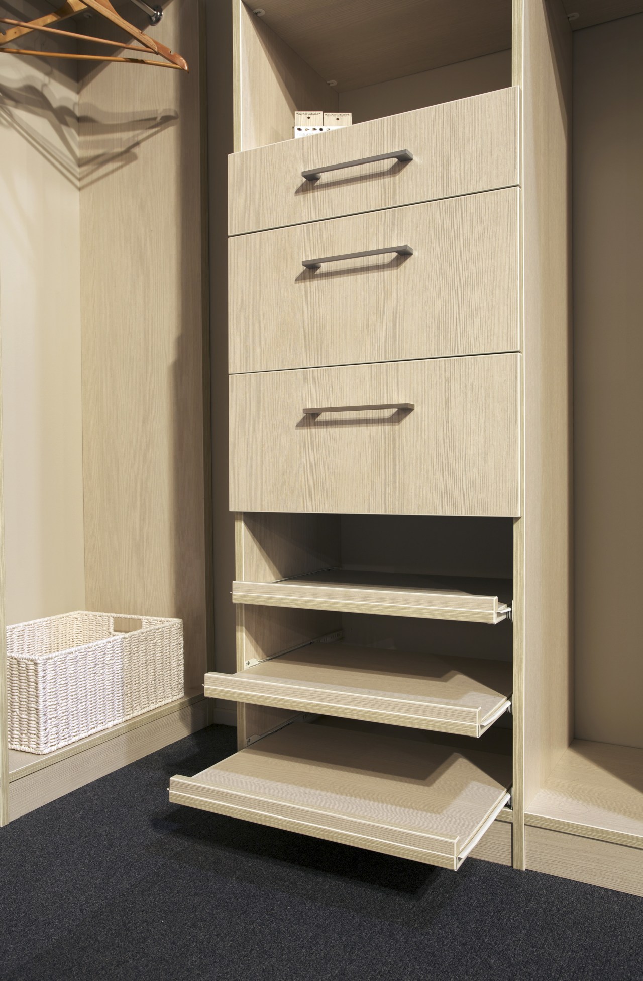 View of the bedroom cabinetry by Yellowfox chest of drawers, closet, drawer, furniture, product design, shelf, shelving, wardrobe, orange, black