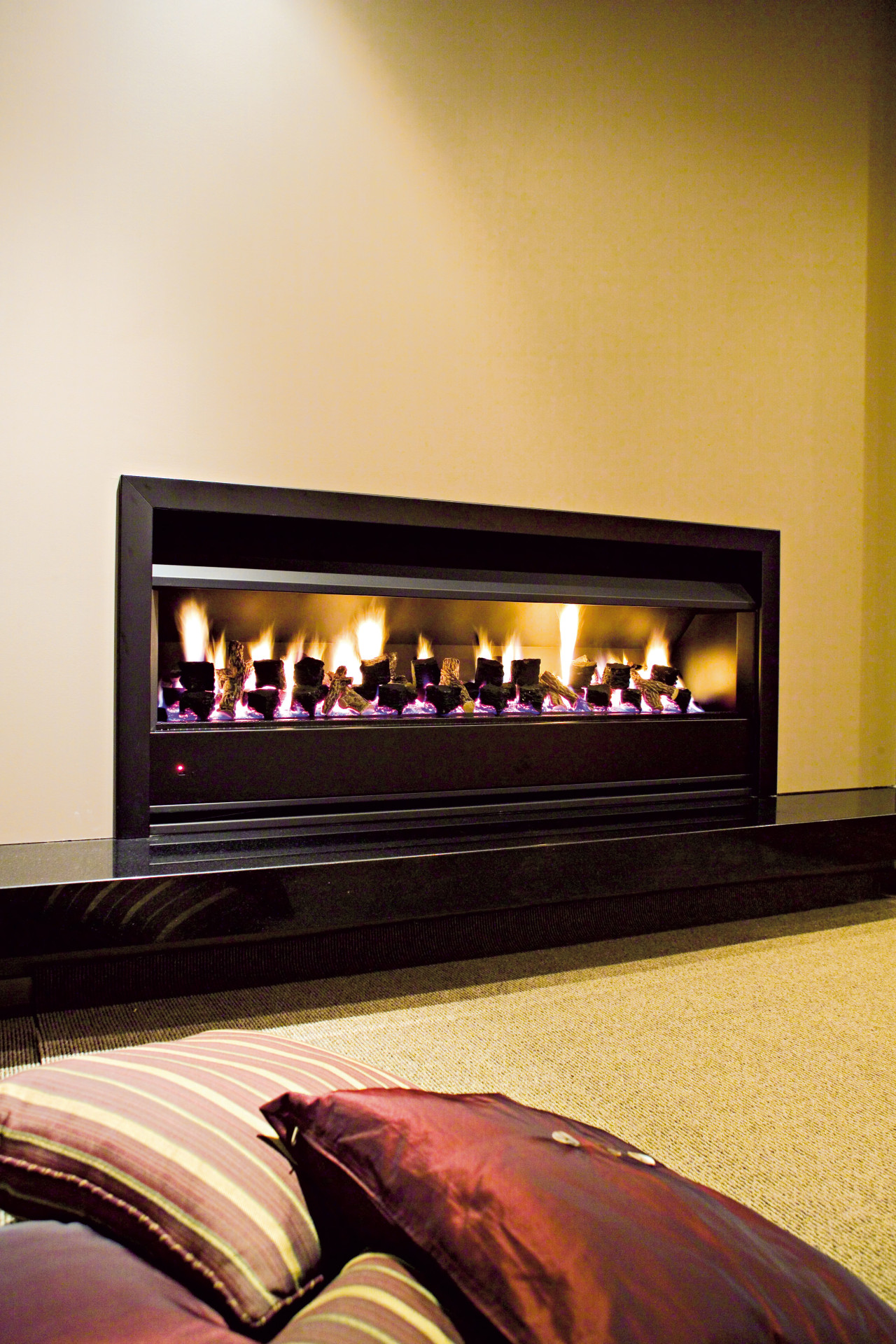 View of contemporary fireplace fireplace, hearth, heat, orange