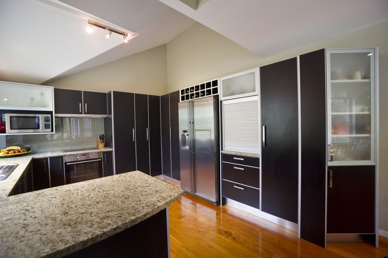 View of the contemporary kitchen cabinetry, interior design, kitchen, real estate, room, gray, black