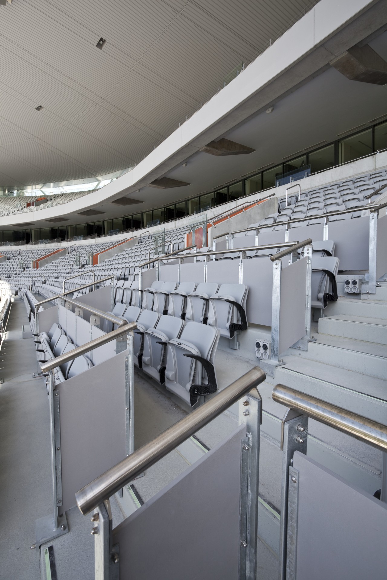 View of stainless steel handrails at the newly classroom, structure, gray