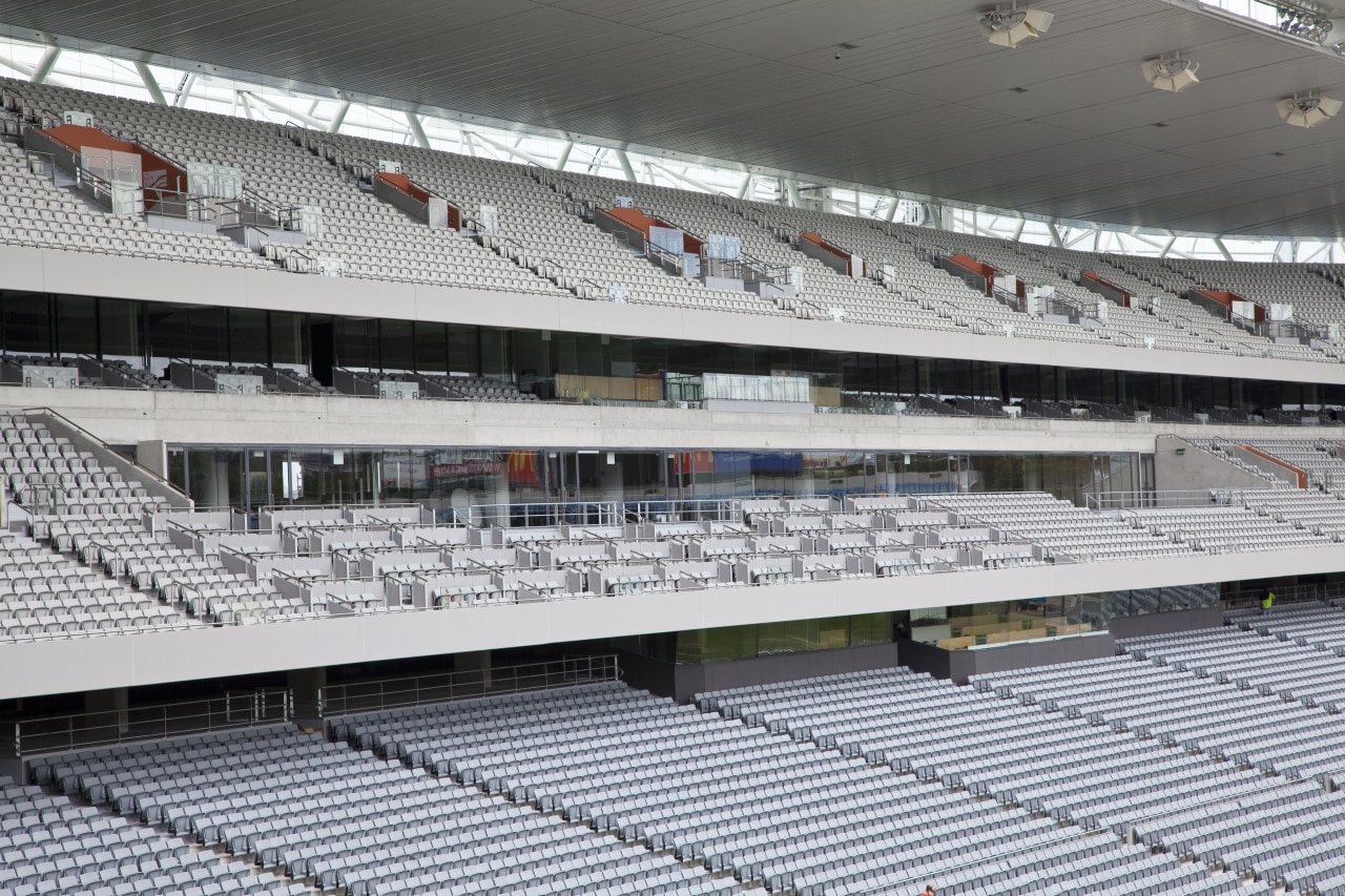 view of the grand stands at the newly arena, sport venue, stadium, structure, gray