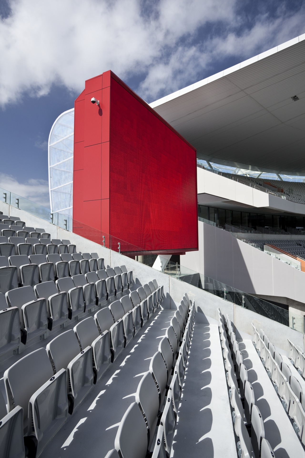 View of the stands at Eden Park which architecture, building, line, product design, sport venue, stadium, structure, gray