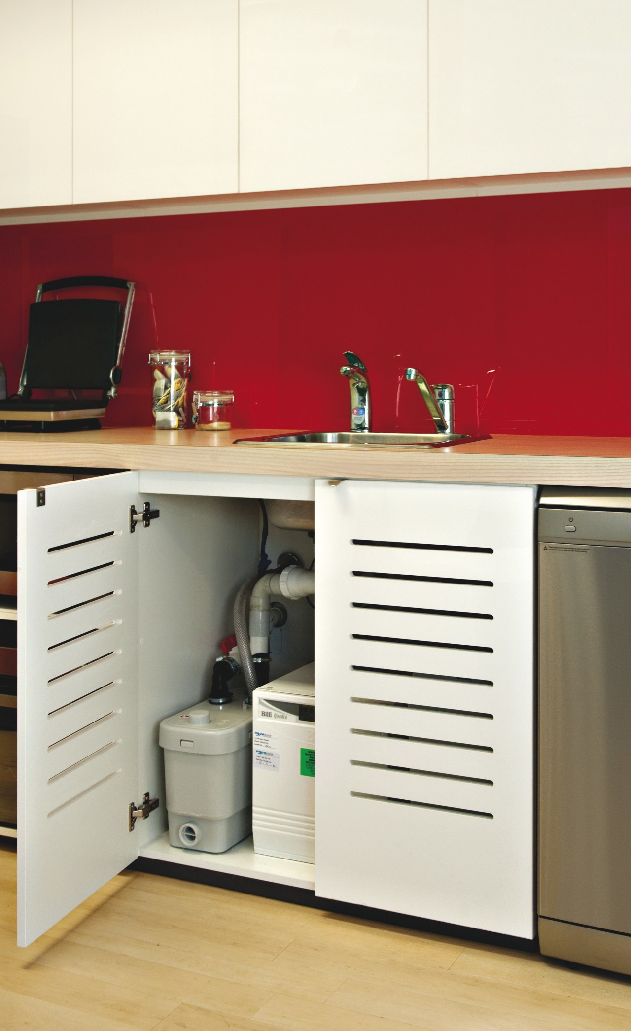 View of a kitchen which features the Sanispeed furniture, home appliance, kitchen, product, product design, white