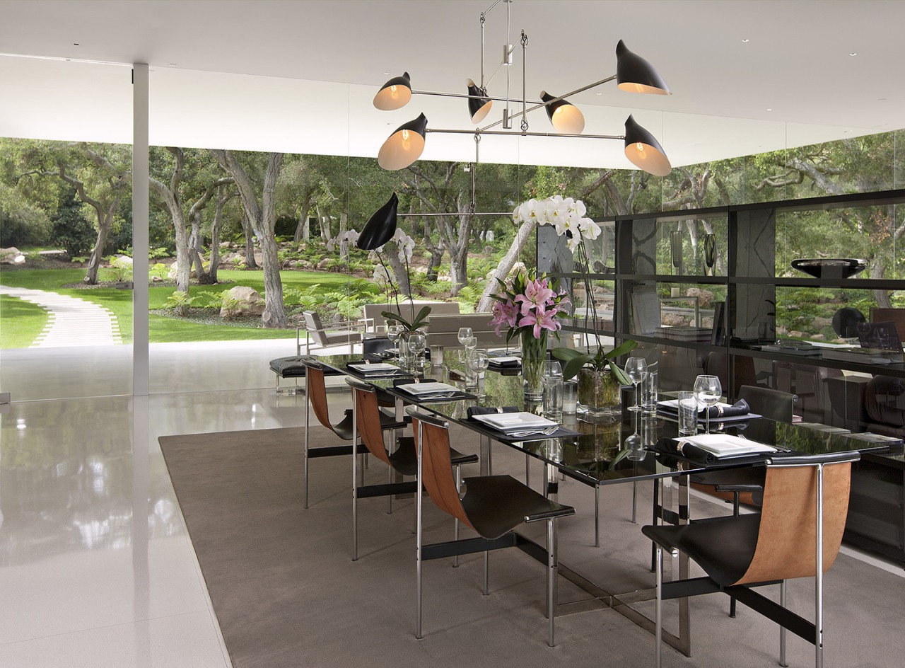 View of dining area with glass-topped dining table dining room, furniture, interior design, table, gray