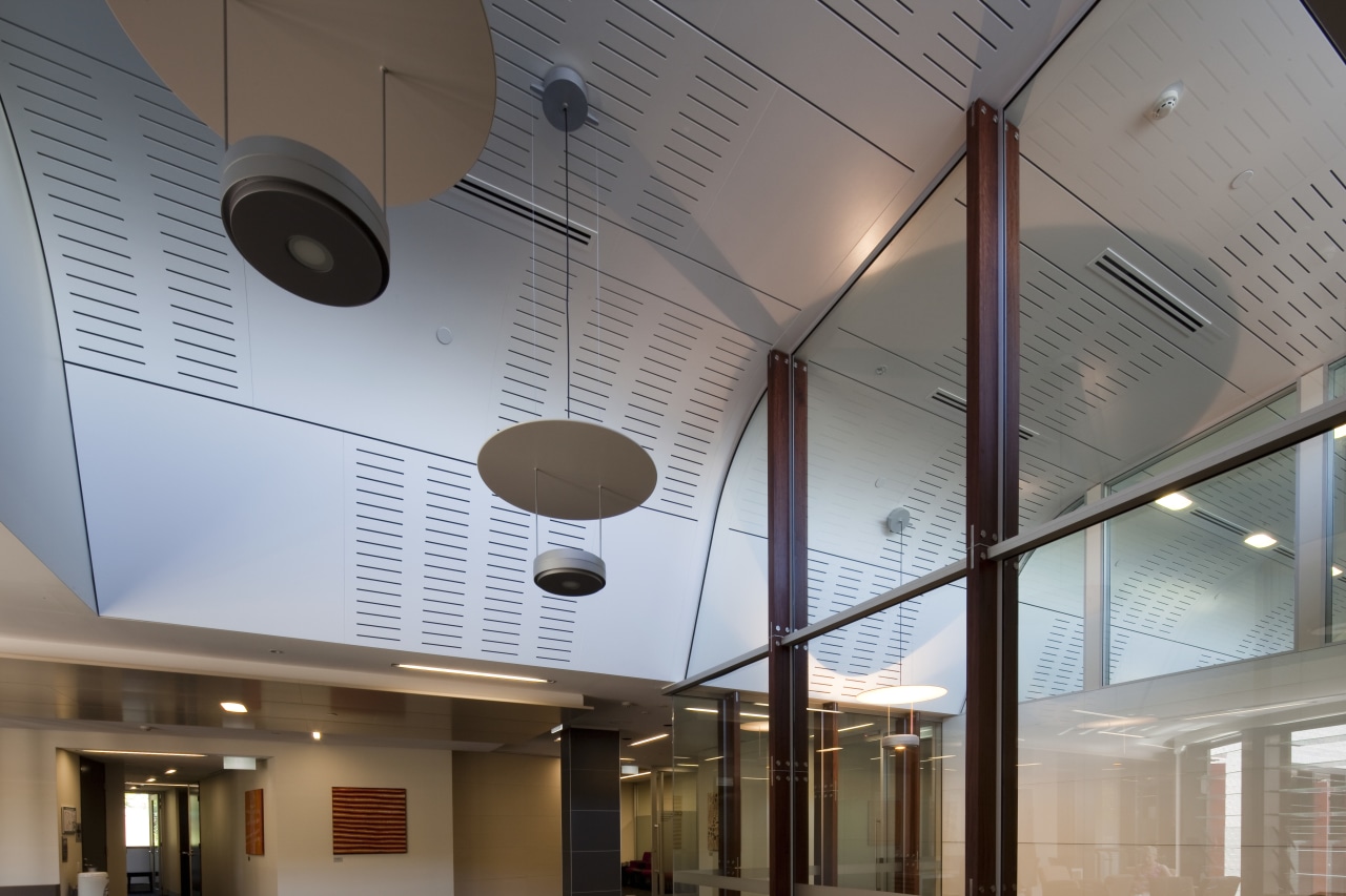 Interior view of the Poshe Centre which features architecture, ceiling, daylighting, glass, gray