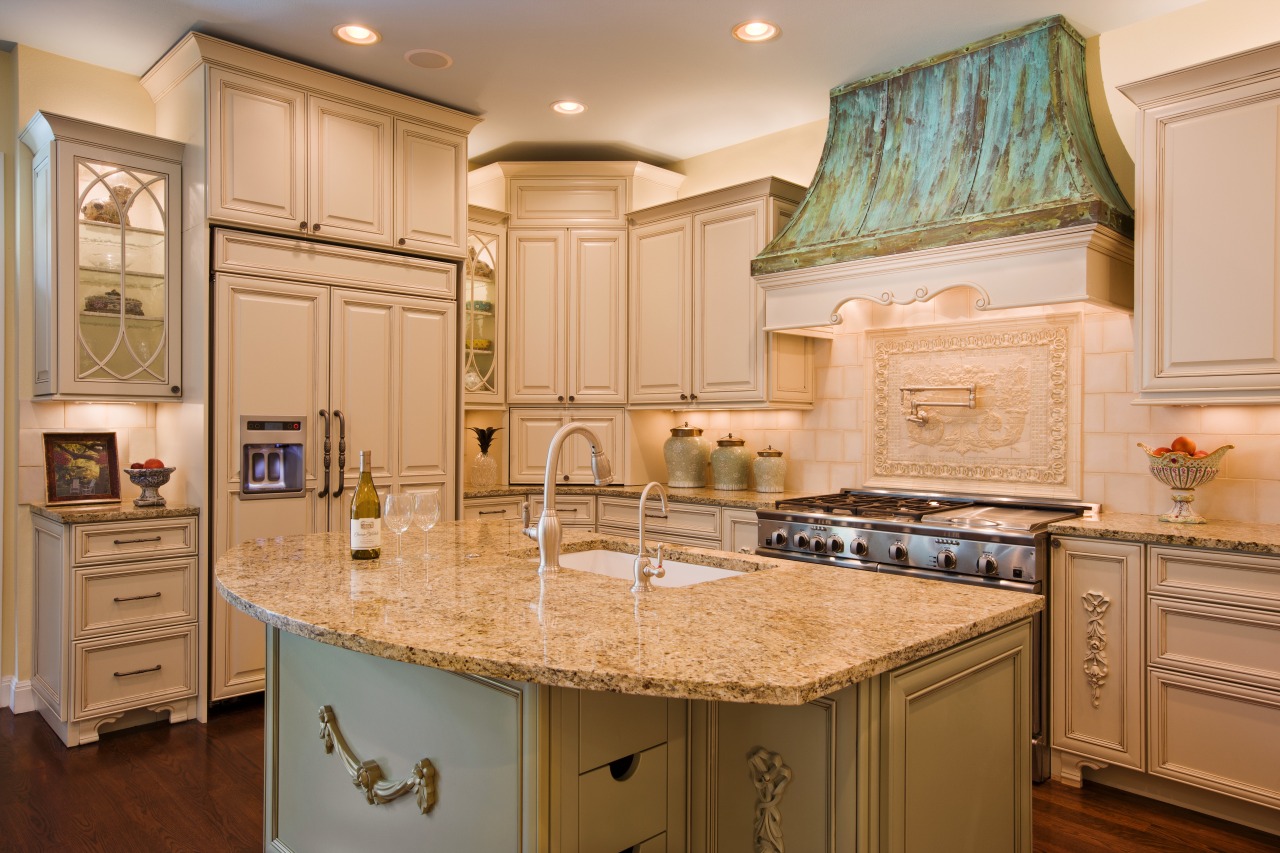 View of a kitchen and dining area with cabinetry, countertop, cuisine classique, home, interior design, kitchen, real estate, room, orange