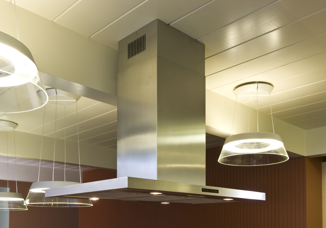 Contemporary range hood ceiling, daylighting, interior design, light, light fixture, lighting, product design, under cabinet lighting, wall, brown