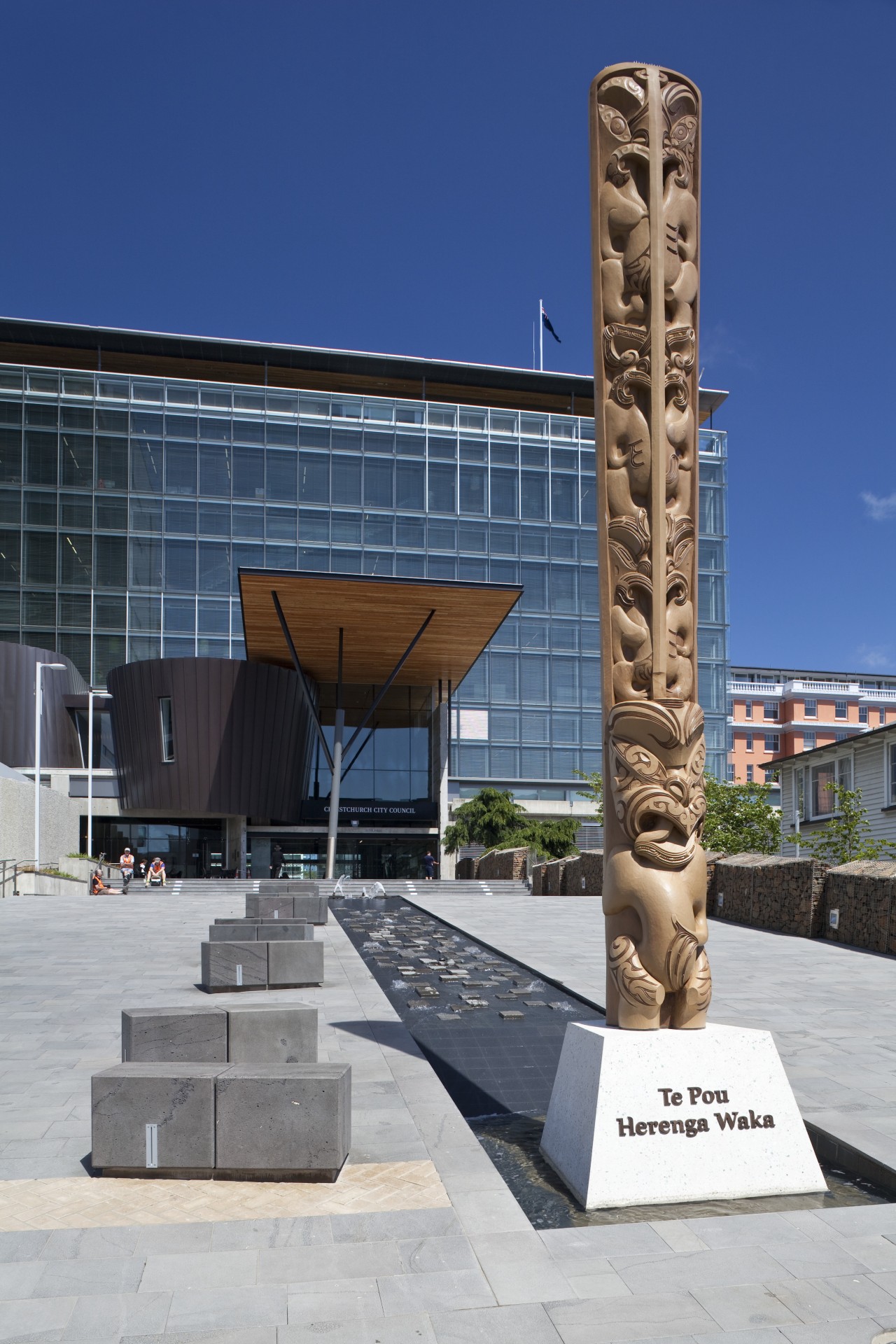 View of the Christchurch City Council building. architecture, building, monument, blue