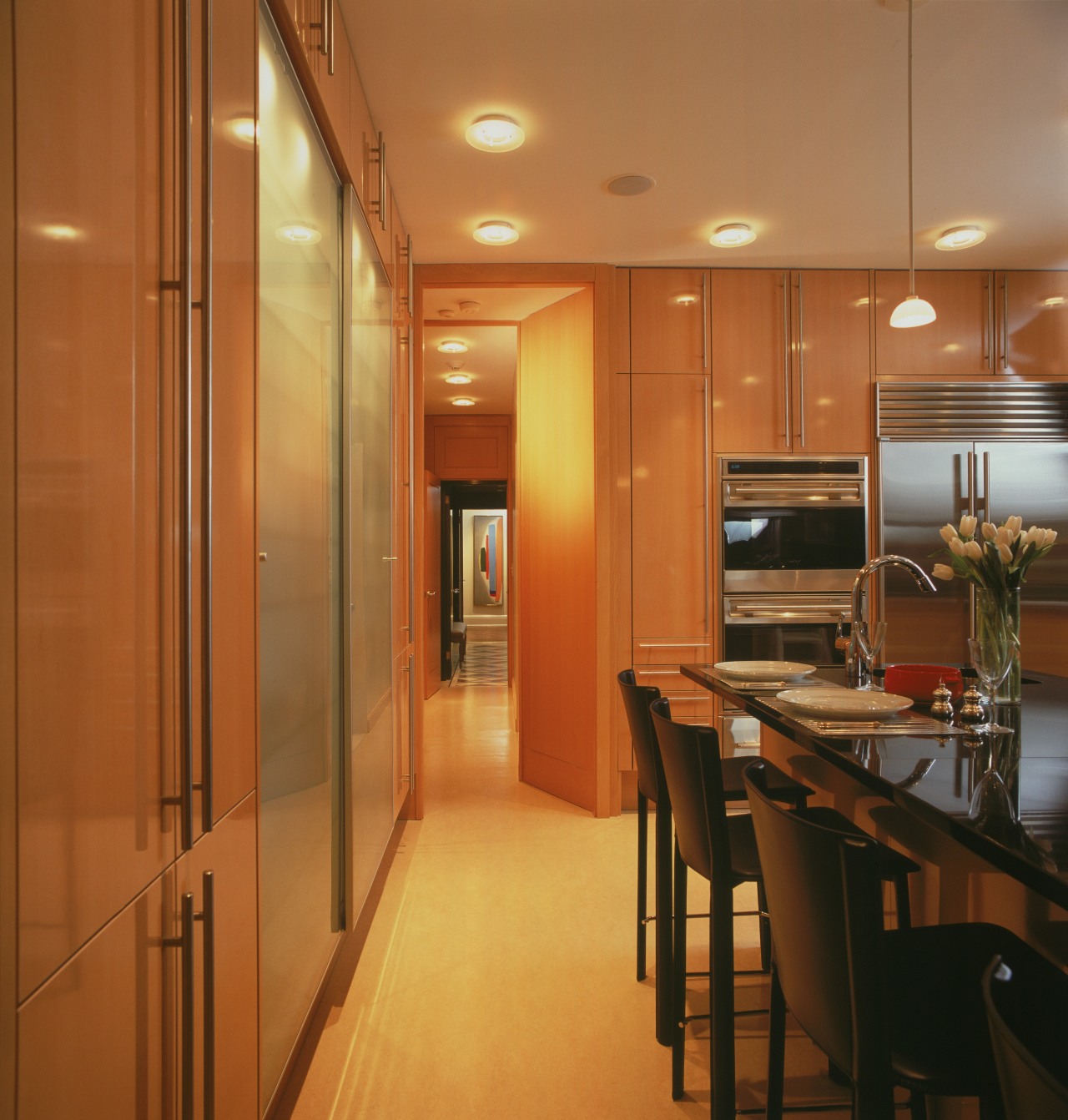 View of remodeled kitchen in a Park Avenue cabinetry, ceiling, countertop, interior design, kitchen, lighting, real estate, room, brown, orange